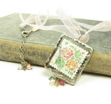 Rose Postage Stamp Soldered Pendant Necklace