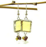 Yellow Stained Glass Earrings with Freshwater Pearls