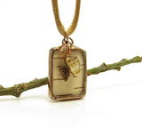 Soldered Pendant Necklace Birch Bark with Copper Leaves