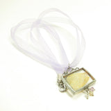 Yellow Fairy Wing soldered pendant necklace with lavender crystals