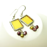 Yellow Stained Glass Earrings with Freshwater Pearls