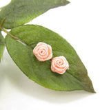 Peach Ribbon Rose Post Earrings