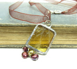 Yellow Stained Glass Necklace with Freshwater Pearls