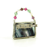 Stained Glass Purse Brooch with Swarovski Crystals