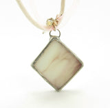 Mauve & White Stained Glass Pendant Necklace