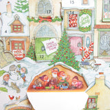 Hallmark Advent calendar with elves, snowman, North Pole village