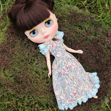 Mori girl style Neo Blythe dress with aqua blue lace trim