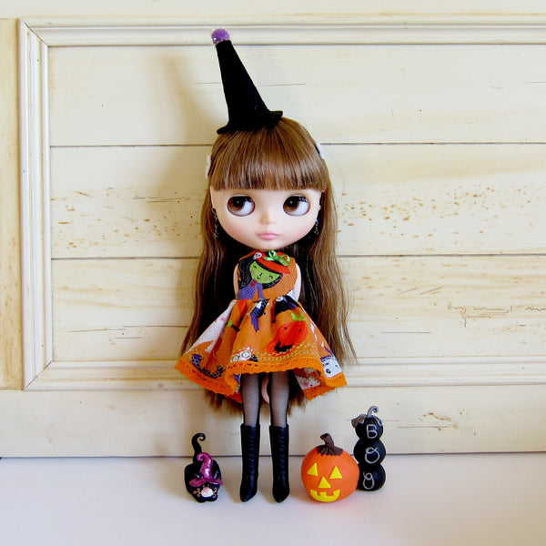 Halloween Dress for Blythe Doll Orange with Wicked Witch