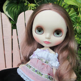 Off the shoulder white peasant blouse for Blythe with purple ribbons