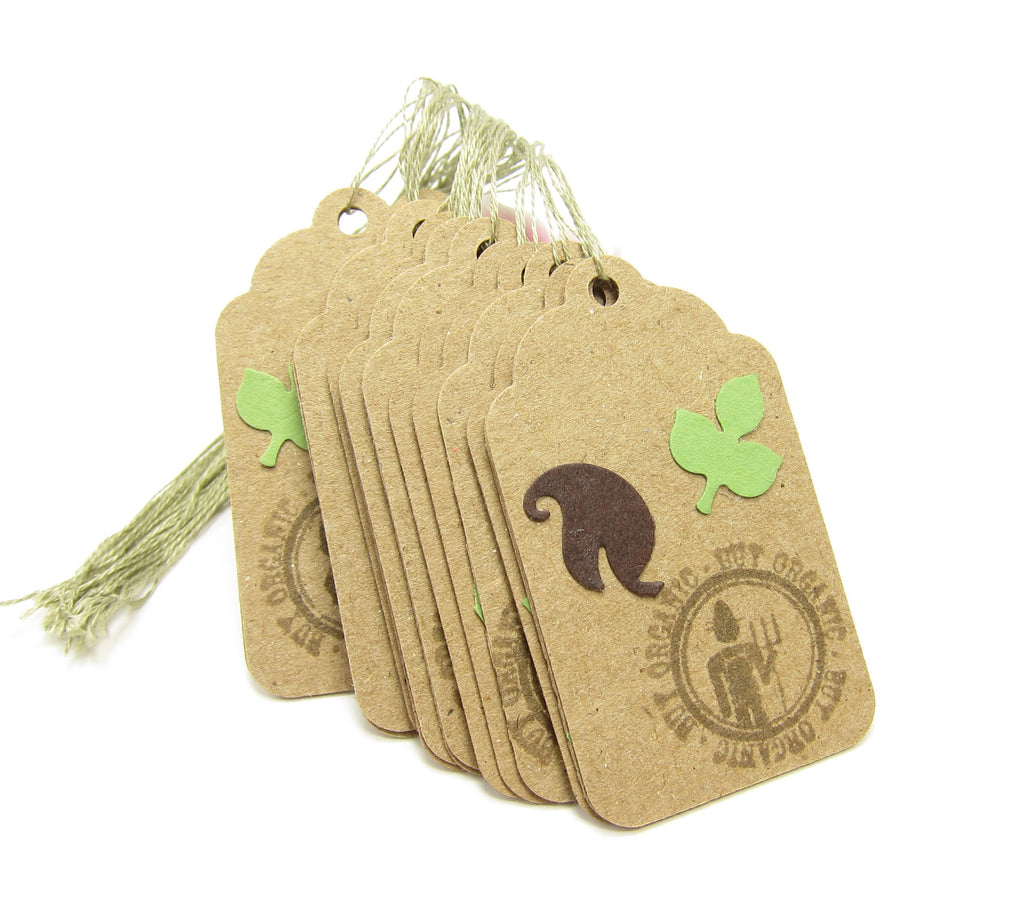 Buy Organic Hang Tags Kraft Paper Green Leaves String Price Tags