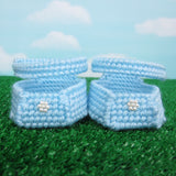 Blue Mary Jane doll shoes for Cabbage Patch Kids dolls with pearl flowers
