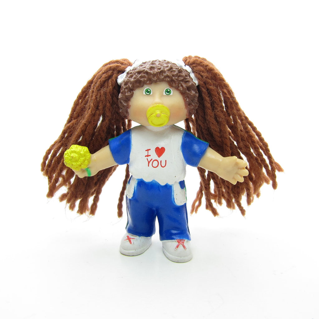 Cabbage Patch Kids Miniature Figurine Vintage PVC Girl with Yarn Hair, I Love You T-Shirt