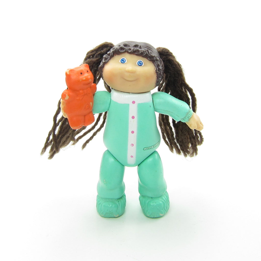 Girl in Pajamas with Teddy Bear Vintage Cabbage Patch Kids Poseable Figure - Brown Hair