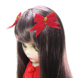 Red bow hair clips with gold tinsel