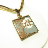 Copper Soldered Pendant with Harvest Moon and Tree