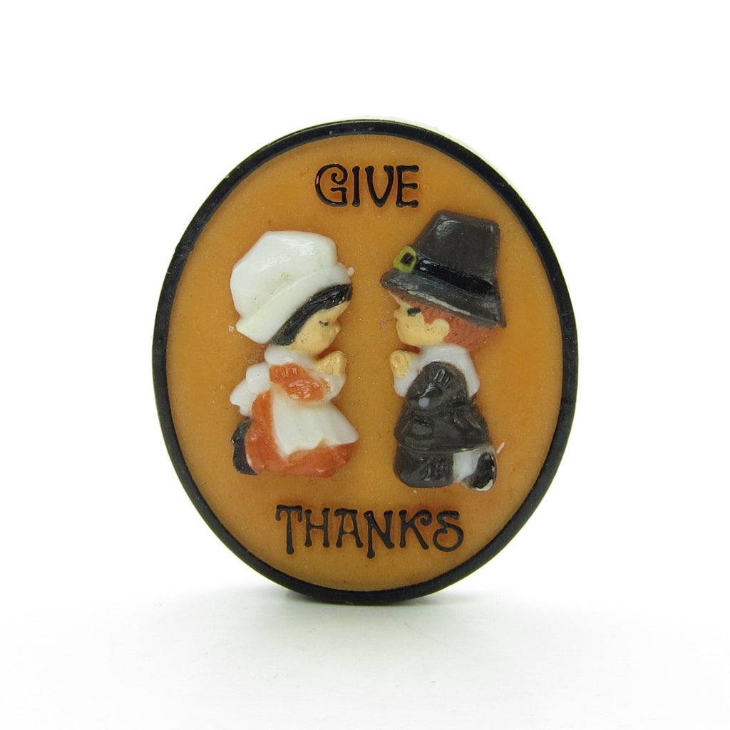 Give Thanks Pilgrims Pin Hallmark Vintage Thanksgiving Lapel