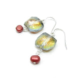 Glass bead and freshwater pearl earrings