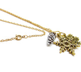 Gold Pine Cone & Snowflake Necklace with Spring Clasp