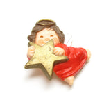 Hallmark angel pin with red dress and star