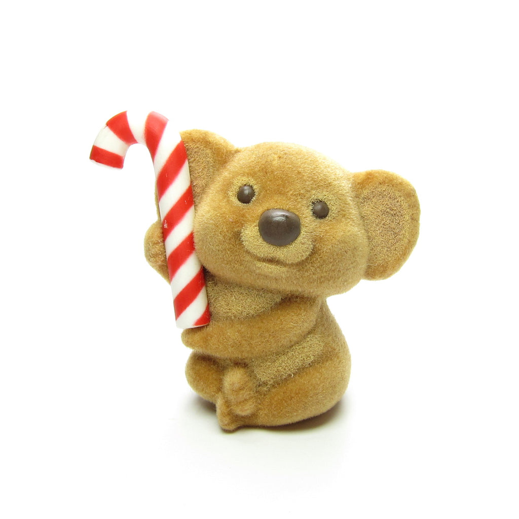 Koala Bear with Candy Cane Vintage 1984 Hallmark Merry Miniatures Flocked Christmas Figurine
