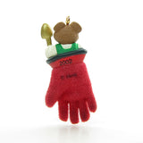 Brown mouse with gold spade in red flocked garden glove