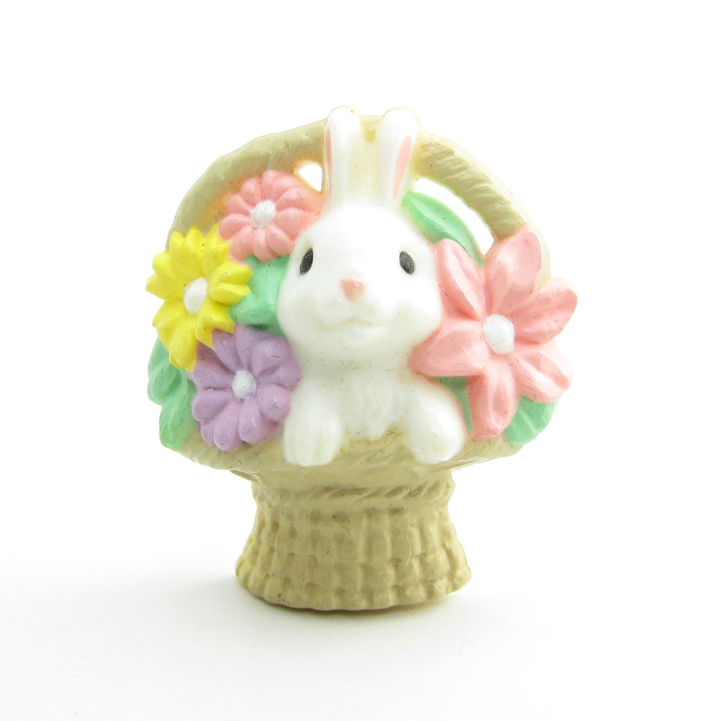 Easter Bunny in Basket with Flowers Pin Vintage 1986 Hallmark Lapel