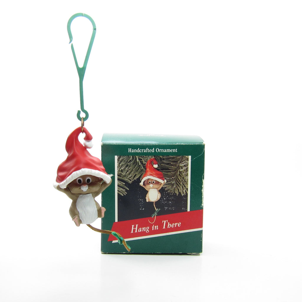 Hallmark Hang In There Mouse in Santa Hat Vintage 1989 Christmas Ornament