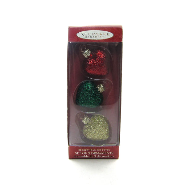 Li'l Hearts Hallmark 2000 Set of 3 VIP Glitter Glass Ornaments Brown