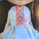 Pink and blue filigree rhinestone necklace for Blythe