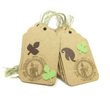 Hang tags with brown green leaves, buy organic