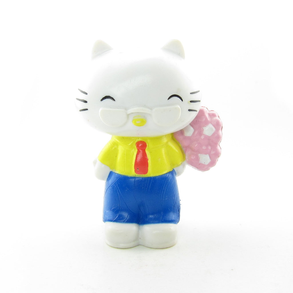 Hello Kitty's Papa George White Vintage 1983 Hello Kitty Miniature Figurine with Flowers