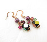 Copper Earrings with Iridescent Swarovski Crystals