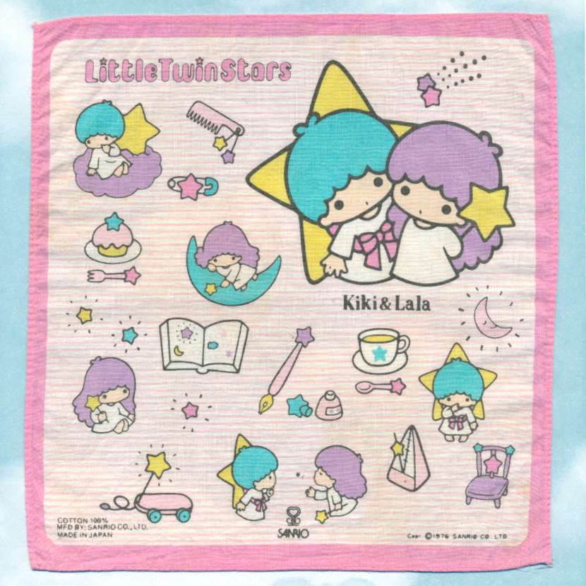 Little Twin Stars Handkerchief with Kiki and Lala, Pink Stripes