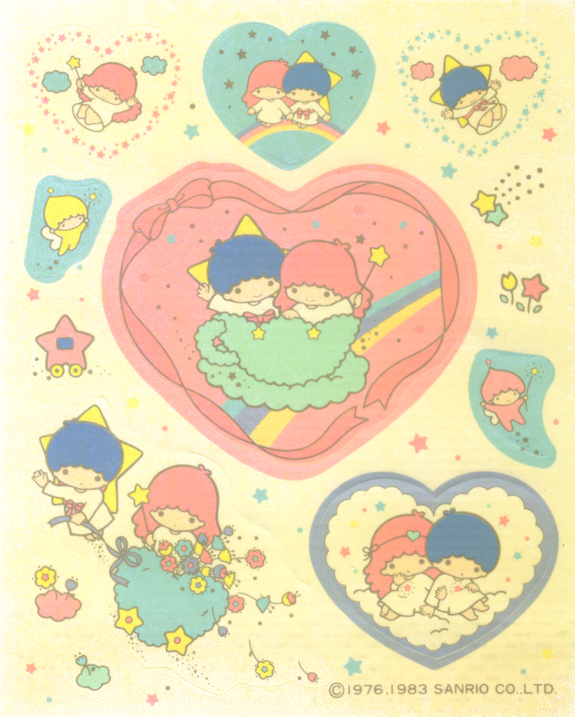 Little Twin Stars Stickers Vintage 1983 Kiki & Lala Hearts