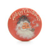 Vintage Hallmark Merry Christmas pin-back button pin with Santa Claus smoking a pipe