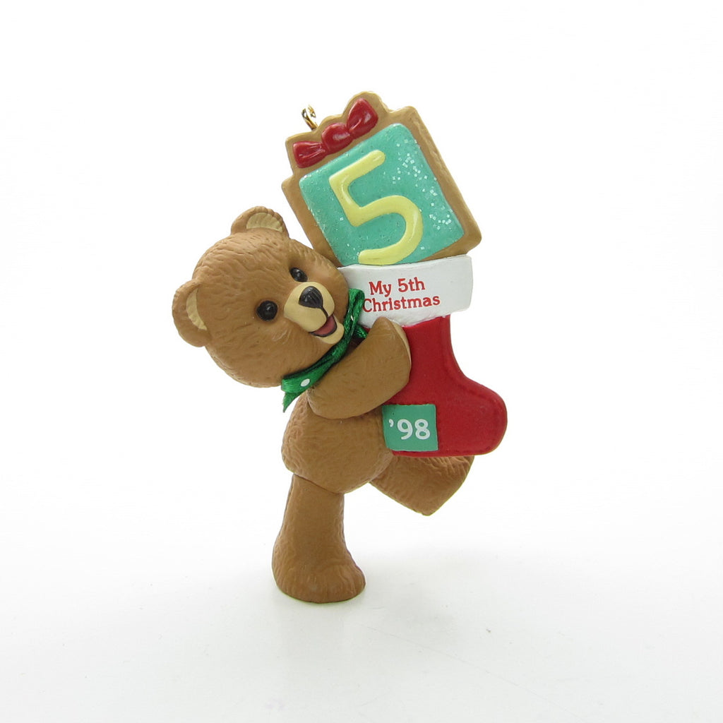 Child's Fifth Christmas 1998 Hallmark Teddy Bear Christmas Ornament