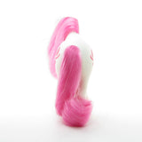 Birthflower pony with white body, pink hair, pink rose flower symbol