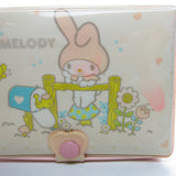 My Melody pink padded vinyl case with mailbox, fence, Tori bird, Chocho butterfly
