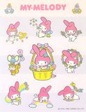 My Melody vintage unused sticker sheet with spring flowers and Easter basket