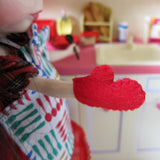 Red felt oven mitt for Blythe doll cooking in the kitchen