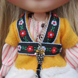 Silver pine cone charm necklace for Blythe and Pullip dolls