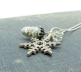 Winter wedding pine cone and snowflake necklace