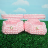 Pink Mary Jane doll shoes for Cabbage Patch Kids dolls with pearl flowers