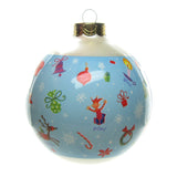 Ornament with bell, reindeer, jack-in-the-box, candy cane, poinsettia, present, candle, wreath