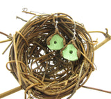 Green birdhouse earrings with brown roof