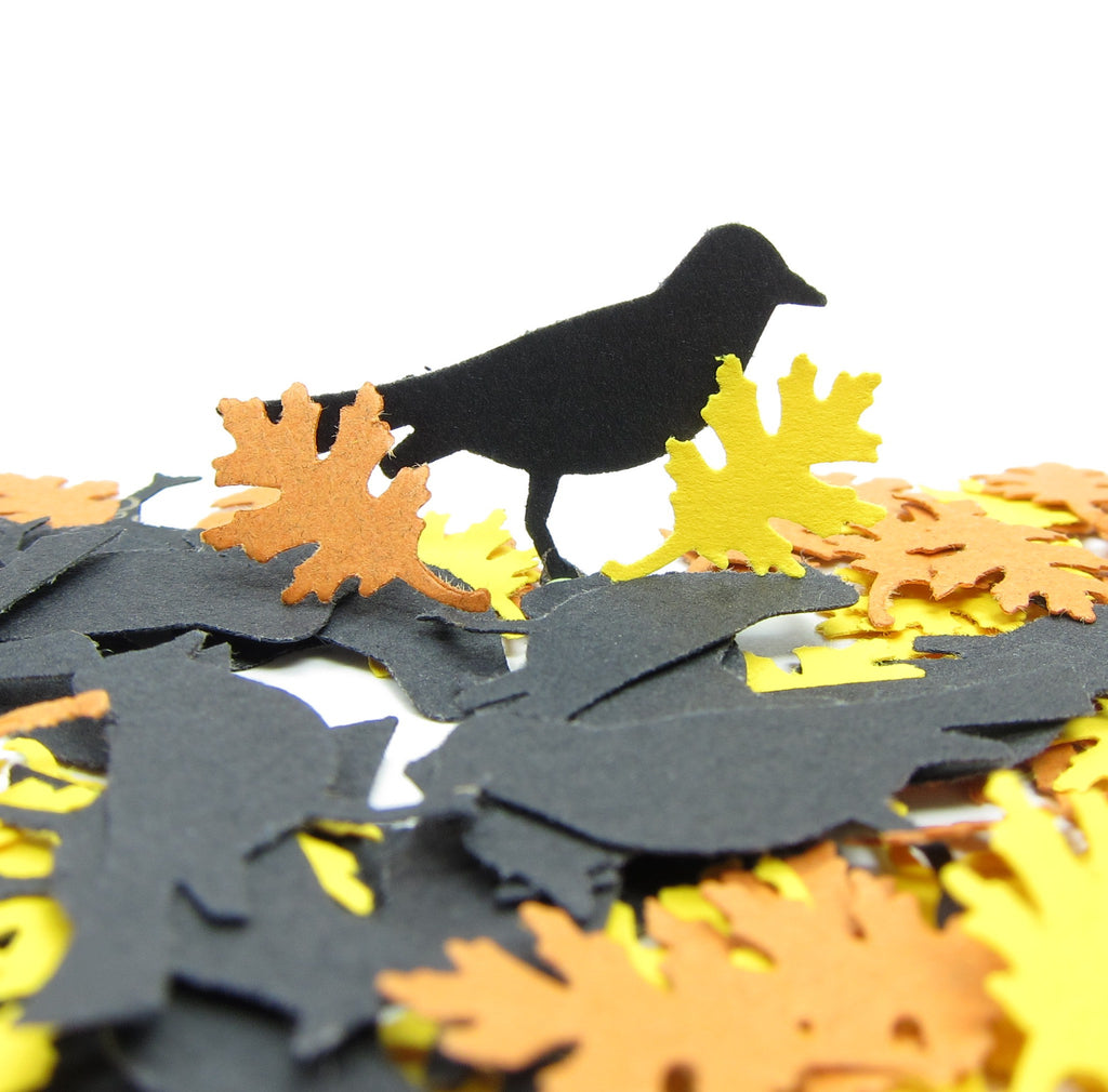 Black Crows & Oak Leaves Paper Die Cut Shapes for Autumn
