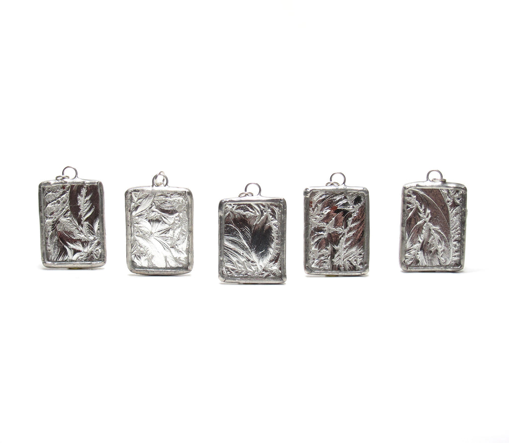 Silver Frost Bridesmaid Necklaces Set of 5 Stained Glass Soldered Pendants