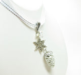 Silver Snowflake Charm and Real Pine Cone Pendant Necklace