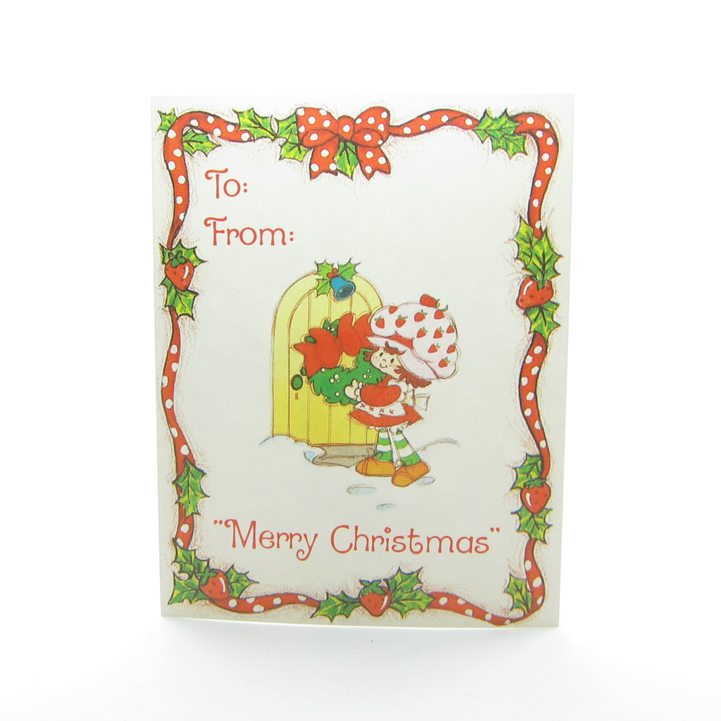 Strawberry Shortcake Gift Tag - Merry Christmas with Door and Wreath