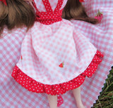 Blythe dress with pink gingham and strawberries